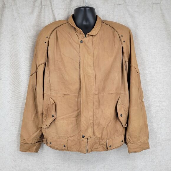Guado Vintage Italian Tan Leather Bomber Jacket SEE WEAR NOTES - Picture 1 of 16